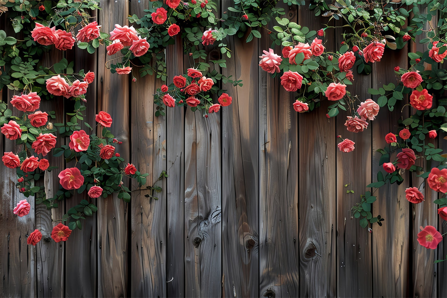 Flower Backdrop Photography Blooming Red Roses Fence Backdrop BRP2-93