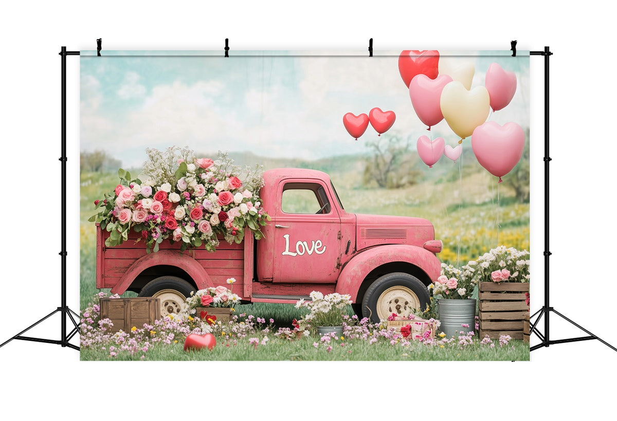 Flower Photography Backdrop Vintage Truck Rose Balloon Backdrop BRP2-96