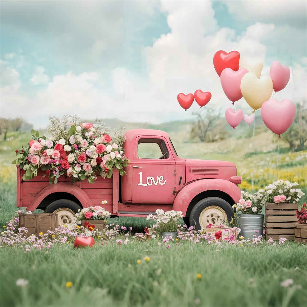 Flower Photography Backdrop Vintage Truck Rose Balloon Backdrop BRP2-96