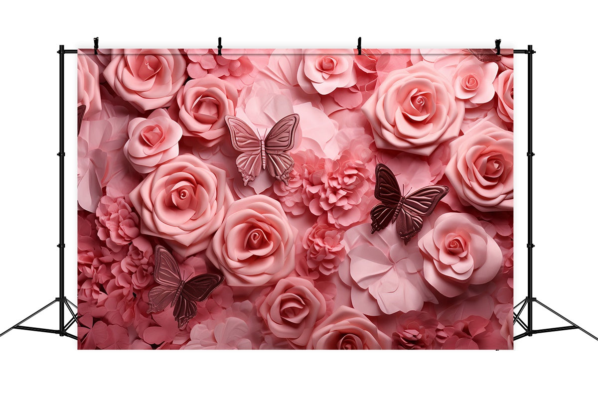 Floral Photography Backdrops Soft Pink Rose Butterfly Backdrop BRP2-99