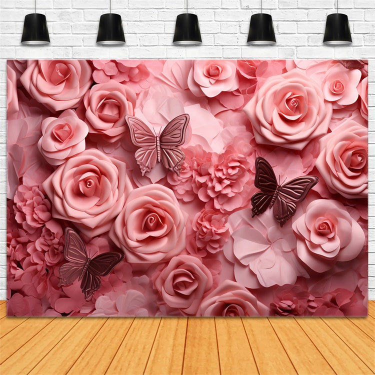 Floral Photography Backdrops Soft Pink Rose Butterfly Backdrop BRP2-99