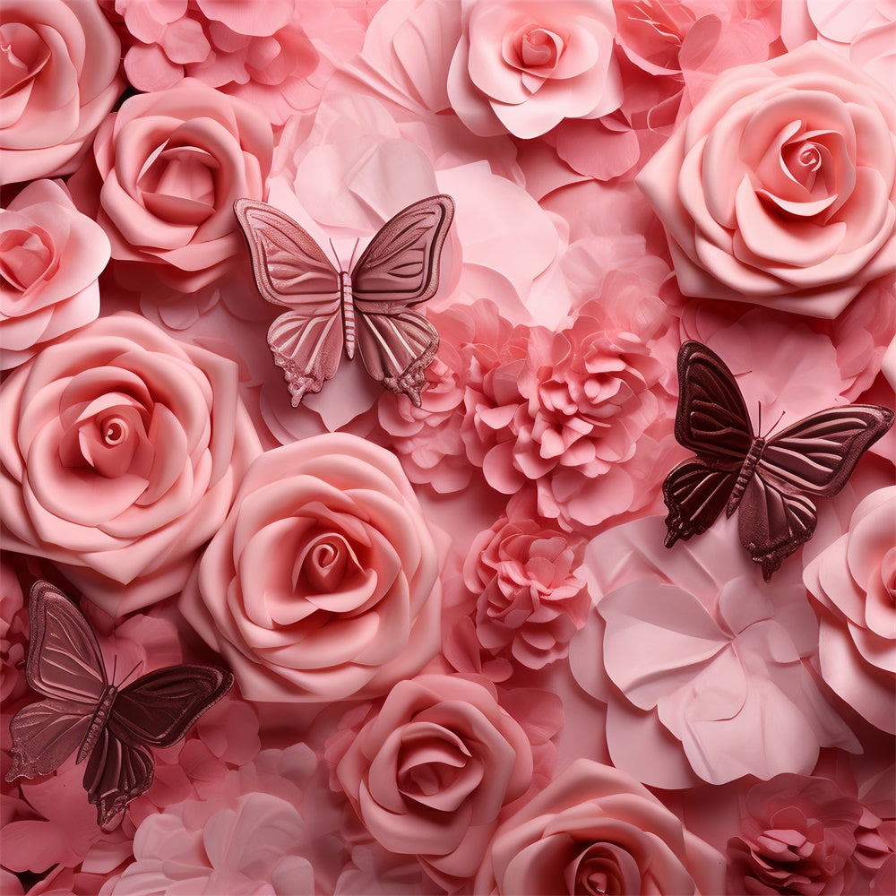 Floral Photography Backdrops Soft Pink Rose Butterfly Backdrop BRP2-99