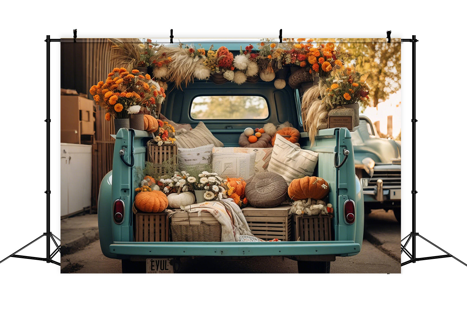 Autumn Forest Leaf Pumpkin Blue Truck Backdrop BRP7-101