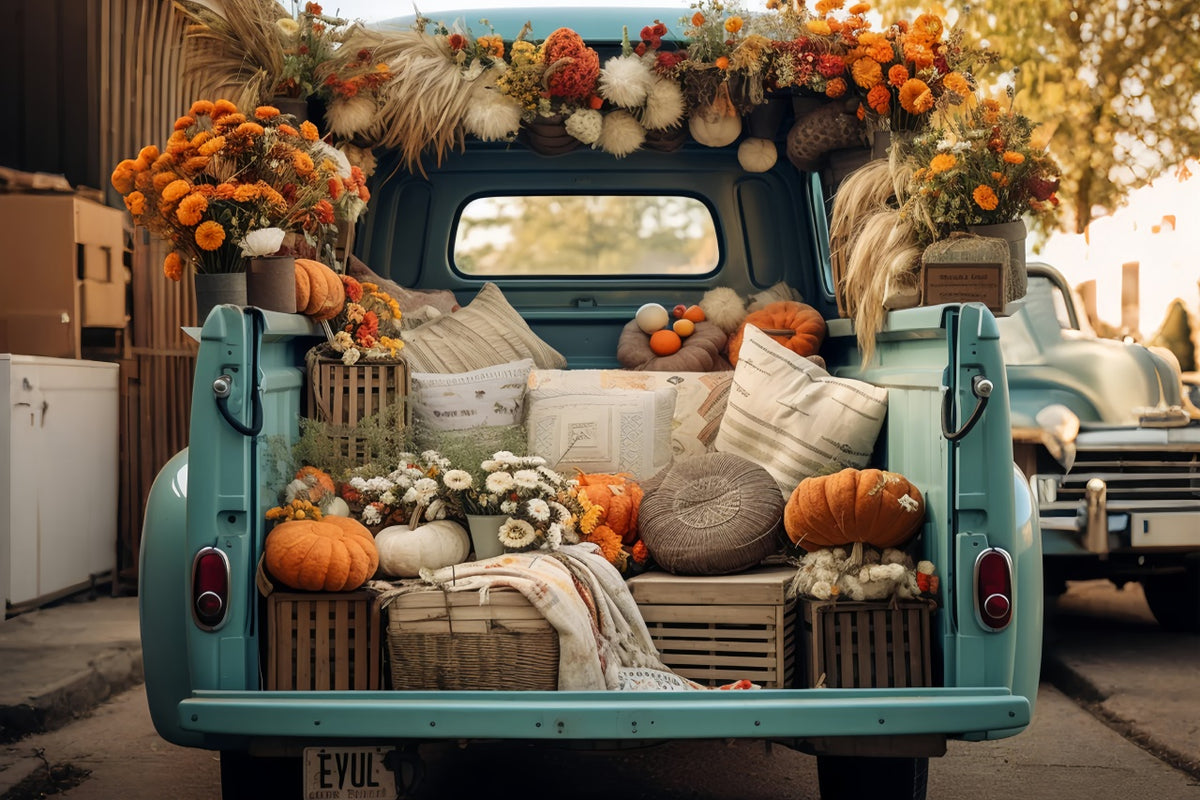 Autumn Forest Leaf Pumpkin Blue Truck Backdrop BRP7-101