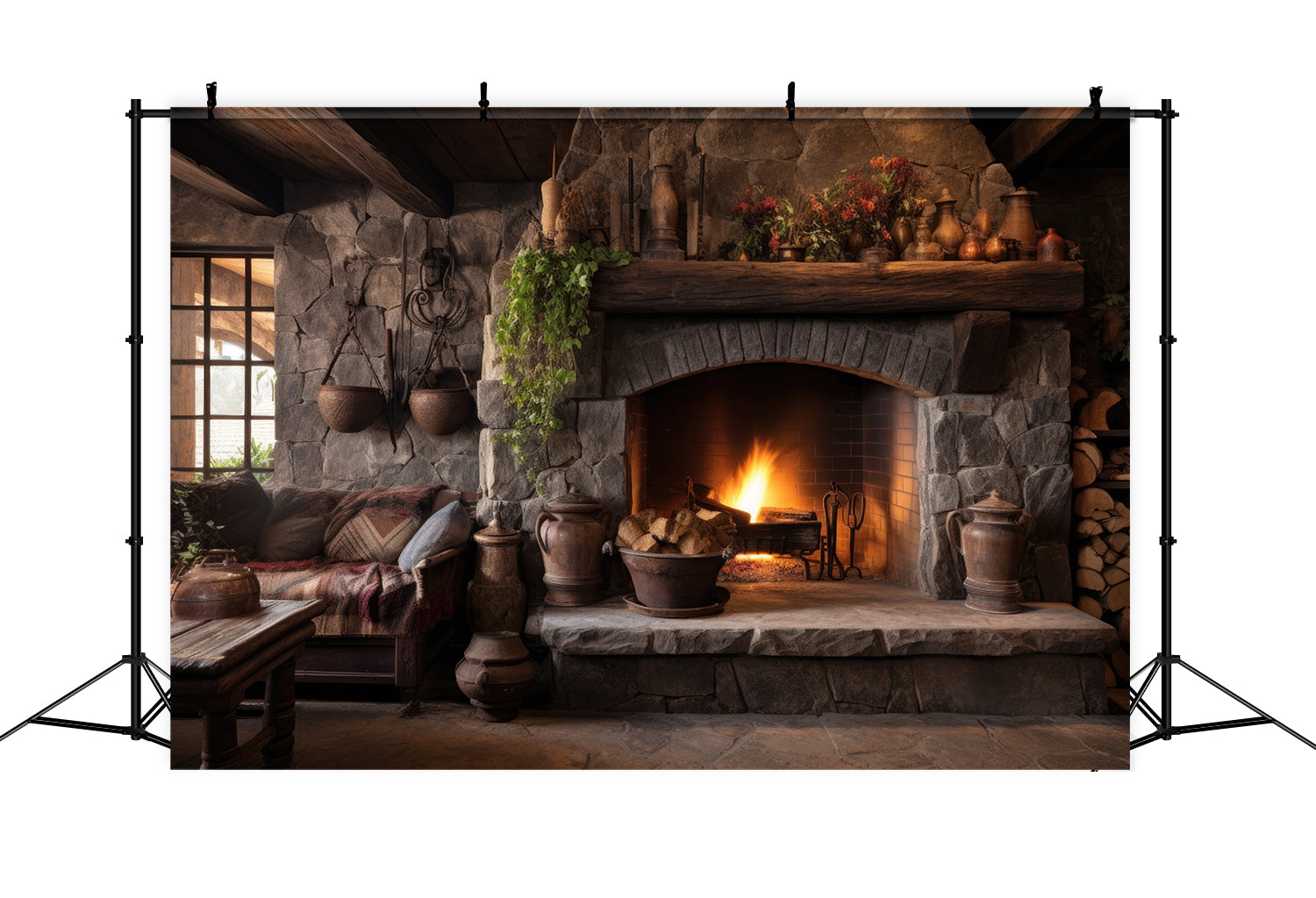 Autumn Fireplace Room Desk Photography Backdrop BRP7-103