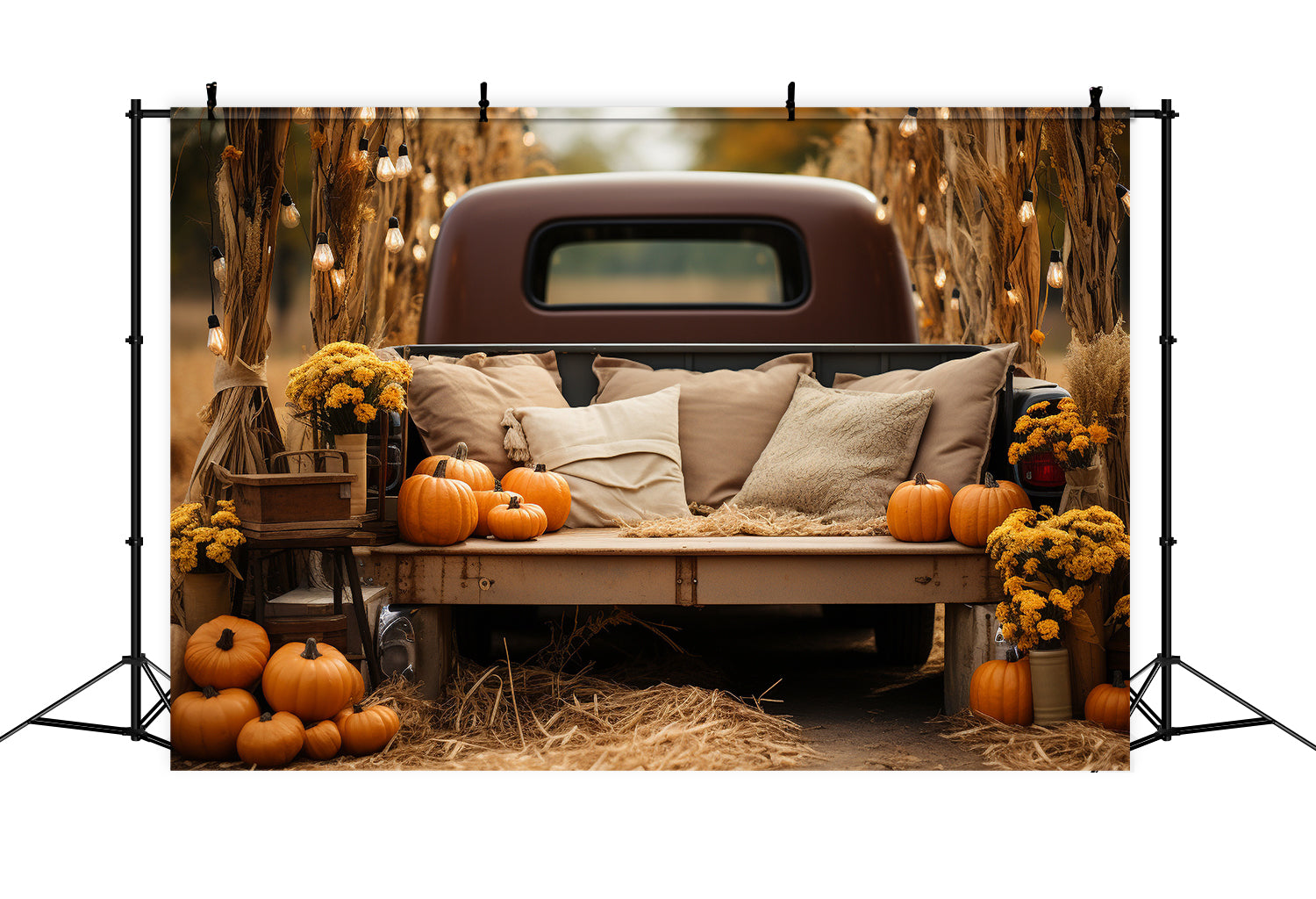 Autumn Light Flower Pumpkin Pillow Truck Backdrop BRP7-105