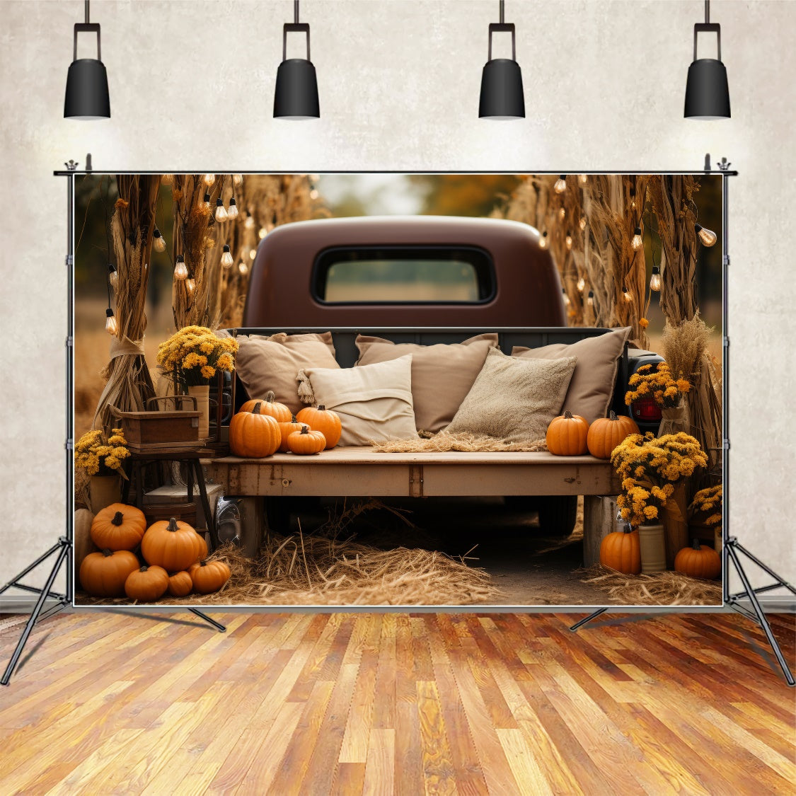 Autumn Light Flower Pumpkin Pillow Truck Backdrop BRP7-105