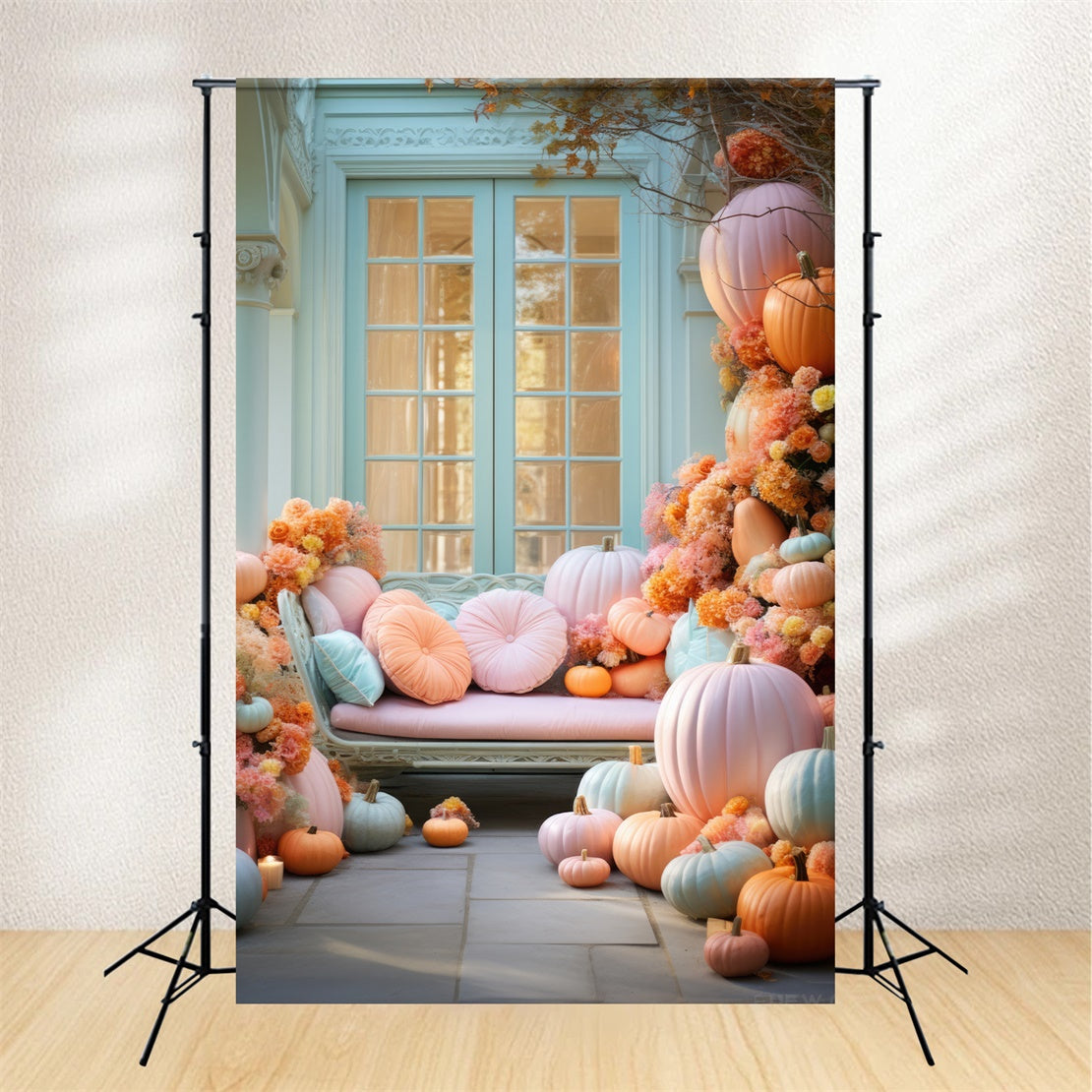 Autumn Colorful Pumpkin Flower Sofa Photography Backdrop BRP7-106