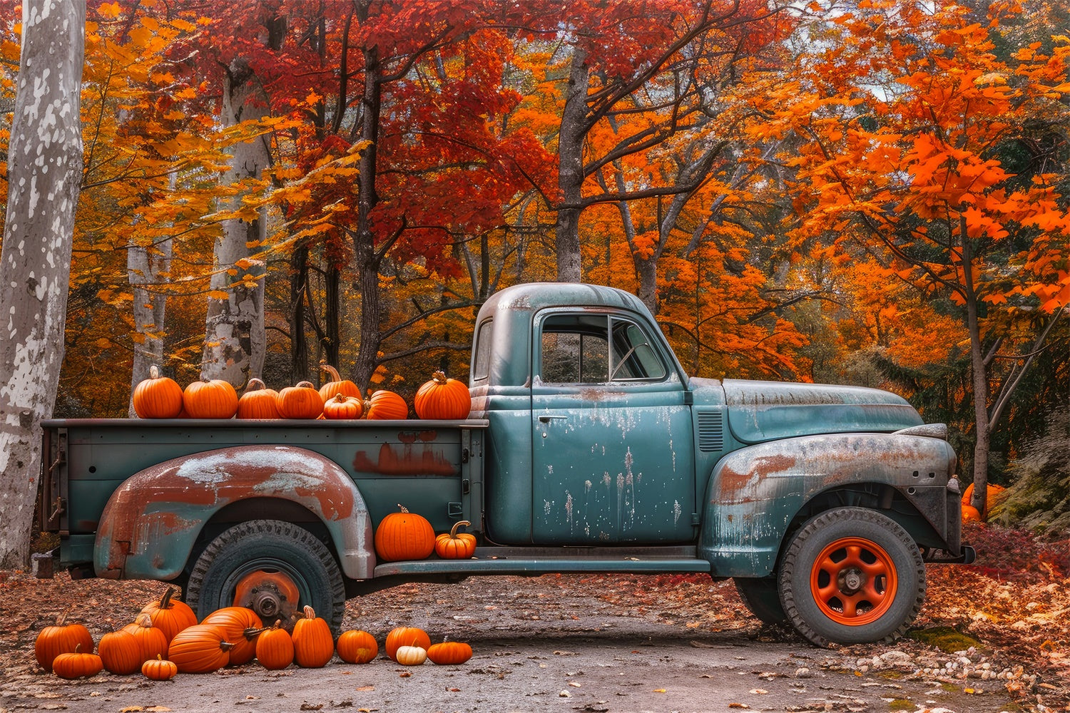 Autumn Maple With Pumpkins And Truck Backdrop BRP7-112