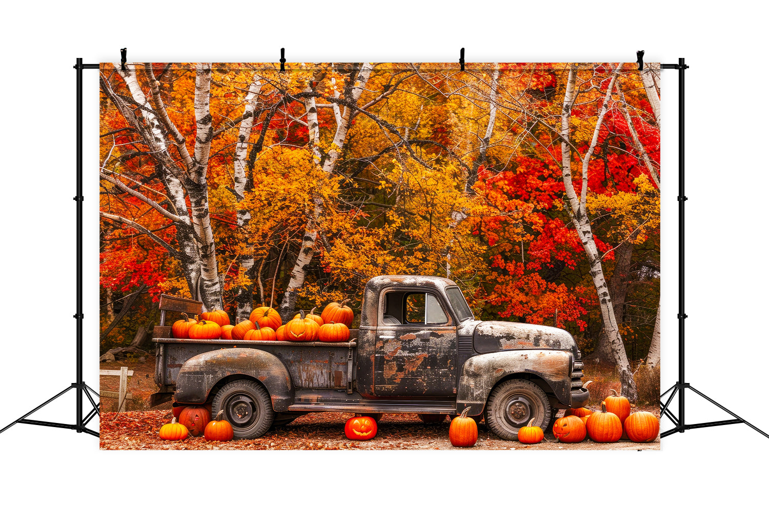 Autumn Maple Forest Old Truck Pumpkins Backdrop BRP7-113