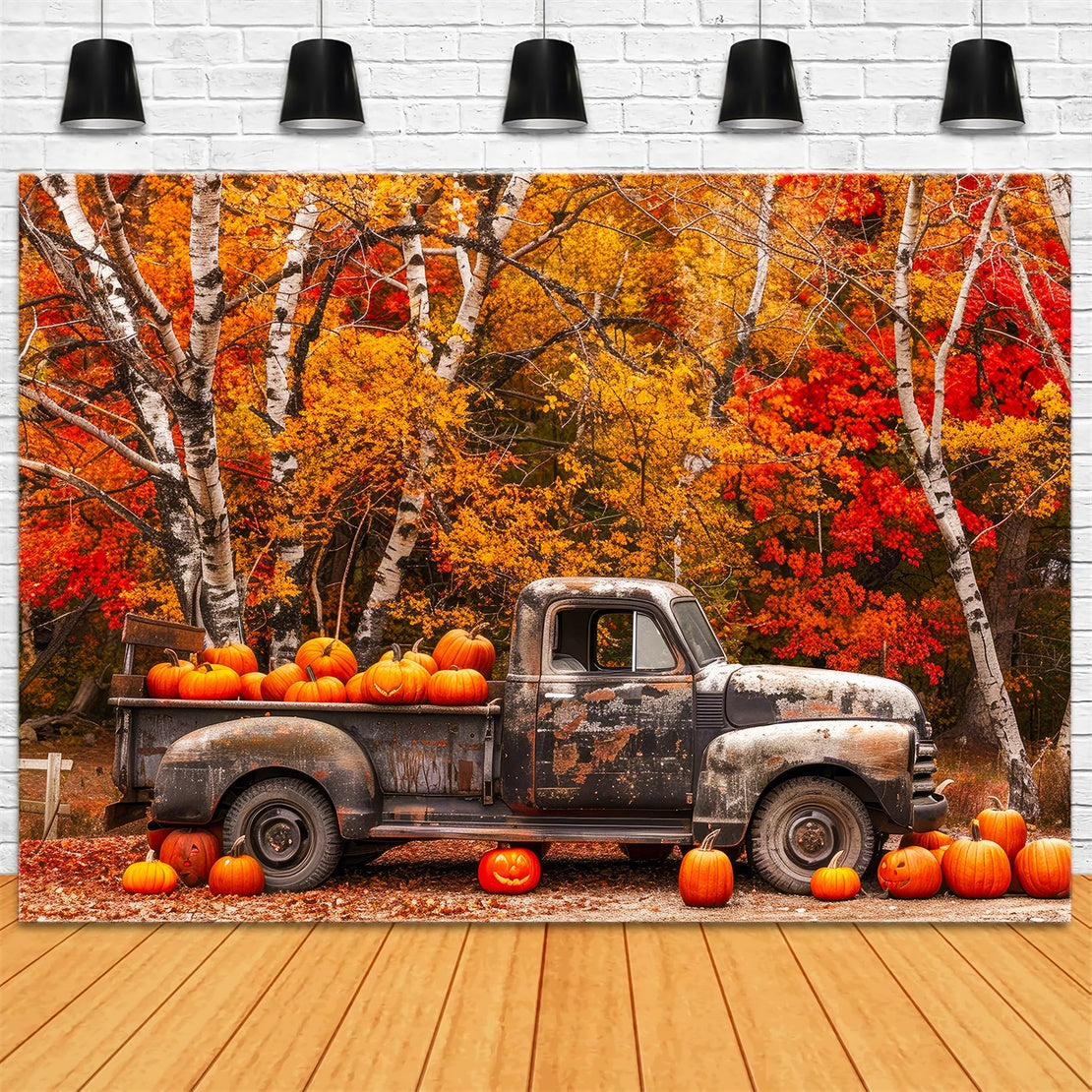 Autumn Maple Forest Old Truck Pumpkins Backdrop BRP7-113