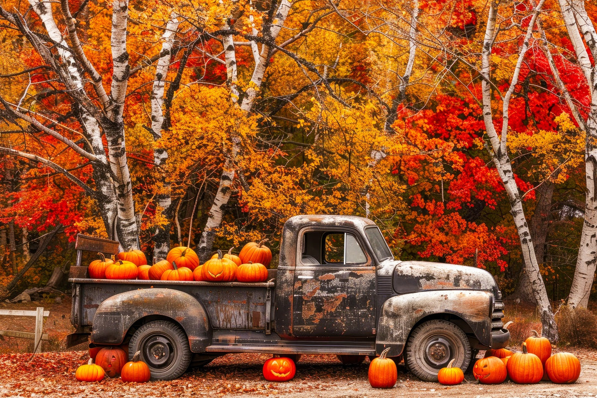 Autumn Maple Forest Old Truck Pumpkins Backdrop BRP7-113