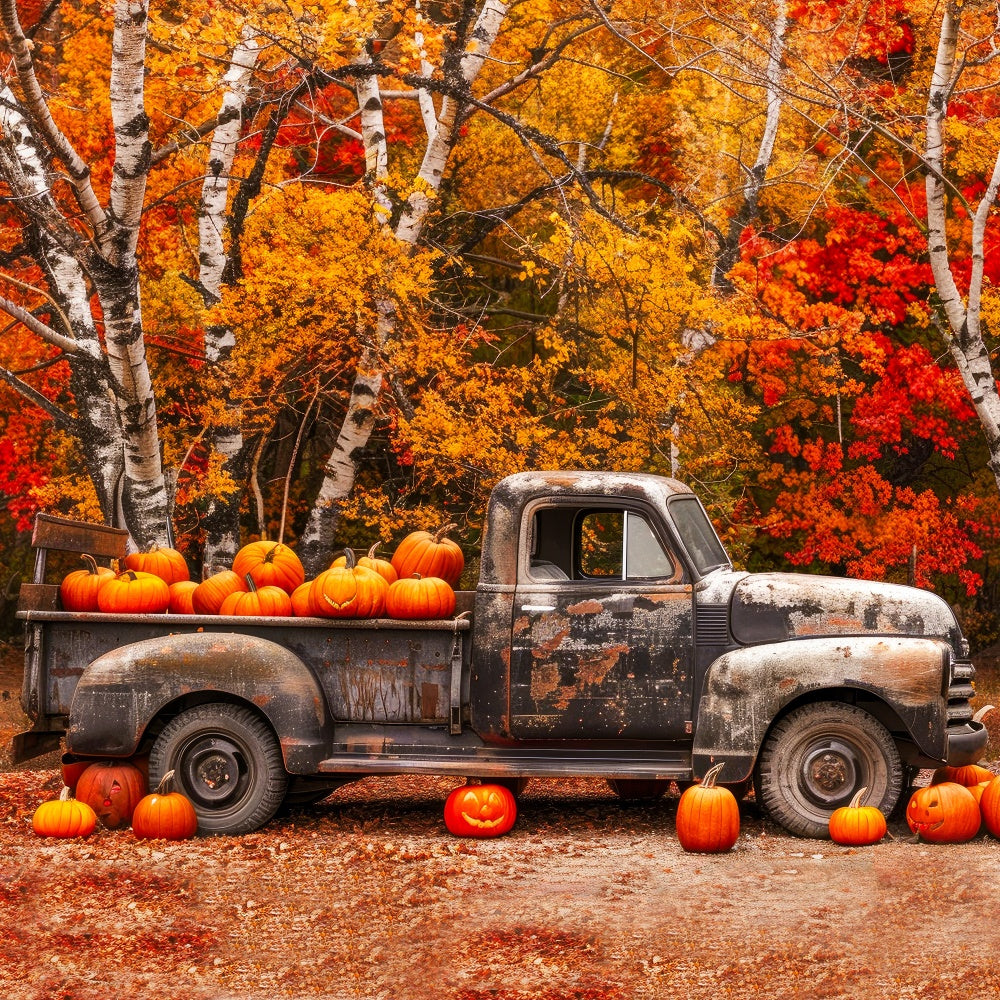 Autumn Maple Forest Old Truck Pumpkins Backdrop BRP7-113