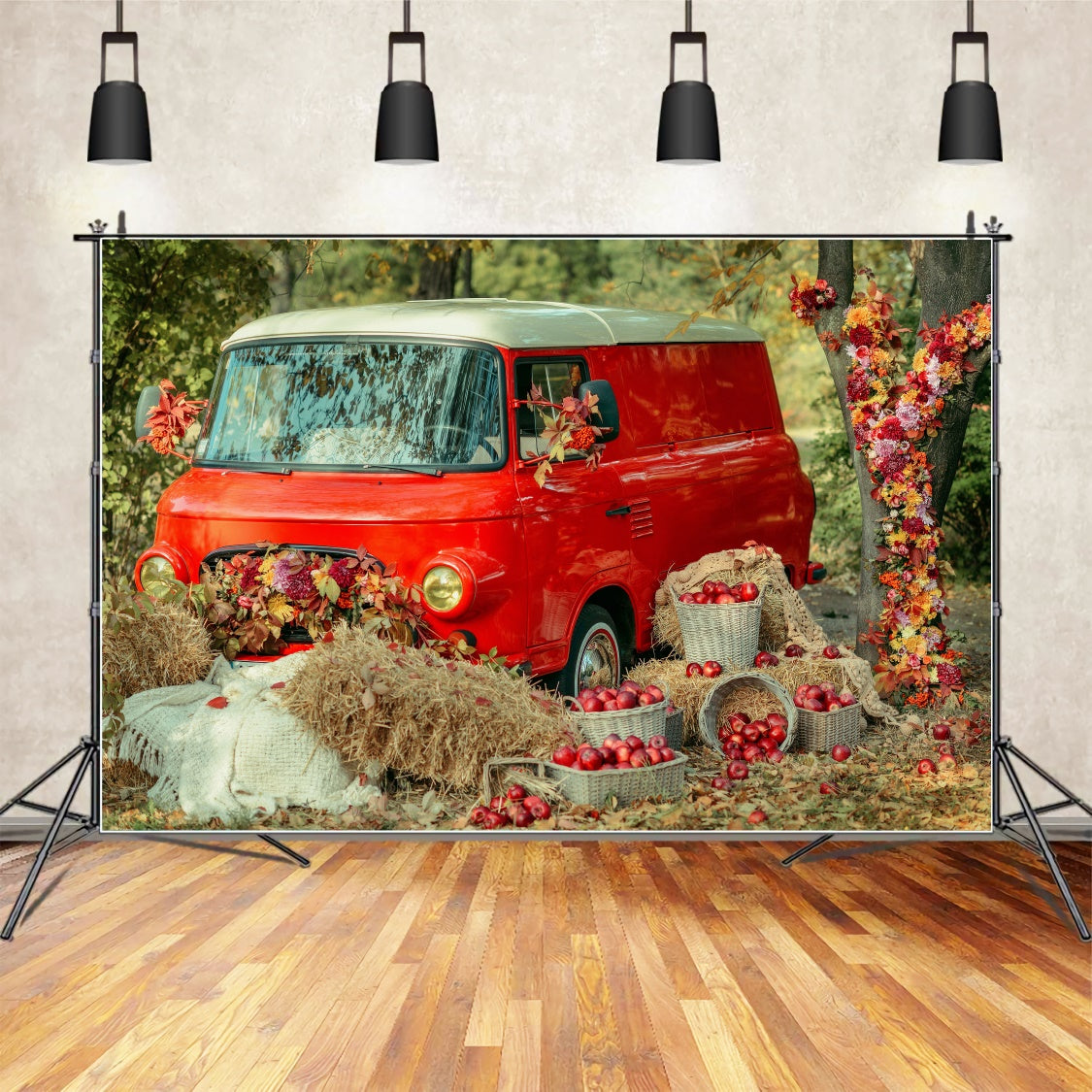 Autumn Leaf Red Car Apple Photography Backdrop BRP7-114