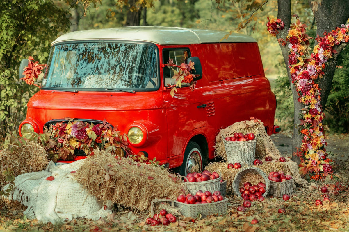 Autumn Leaf Red Car Apple Photography Backdrop BRP7-114