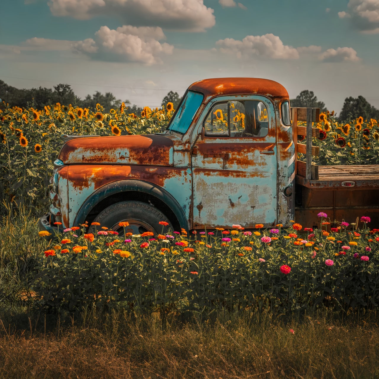 Autumn Sunflower Farm Truck Photography Backdrop BRP7-115