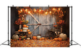 Autumn Wood Barn Door Pumpkins Photography Backdrop BRP7-116