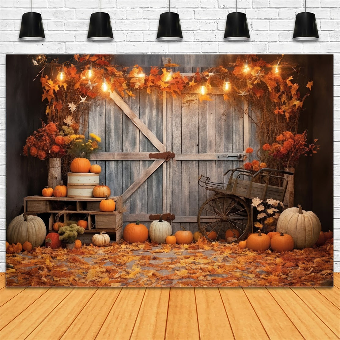 Autumn Wood Barn Door Pumpkins Photography Backdrop BRP7-116