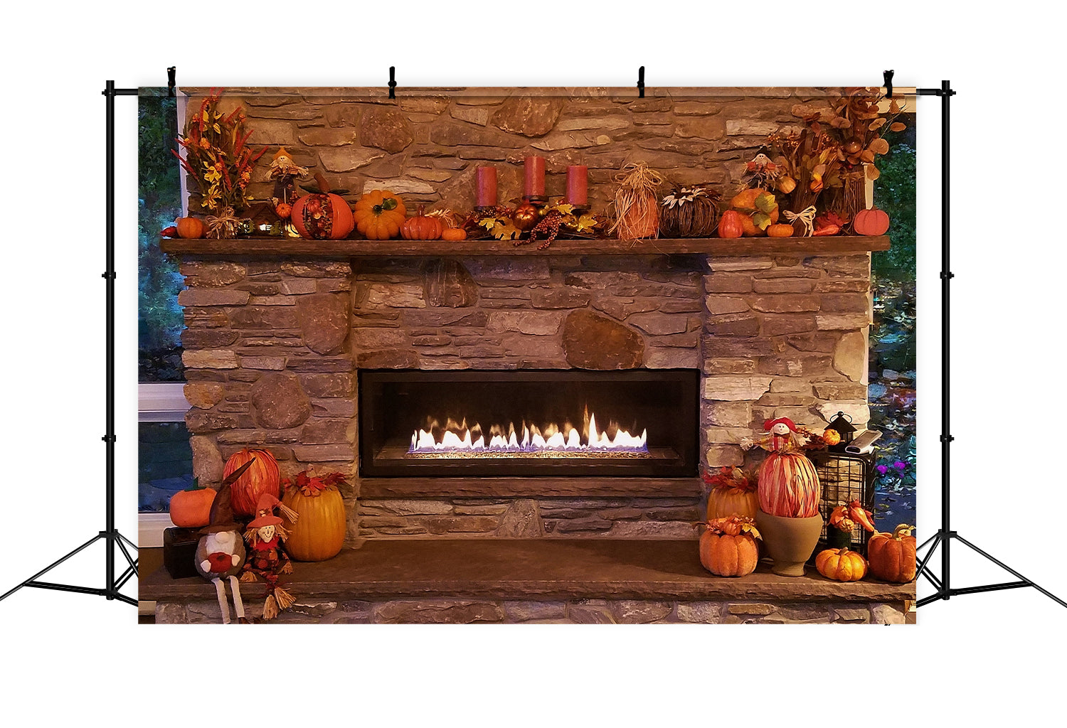 Autumn Pumpkins Fireplace Photography Backdrop BRP7-119