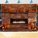 Autumn Pumpkins Fireplace Photography Backdrop BRP7-119