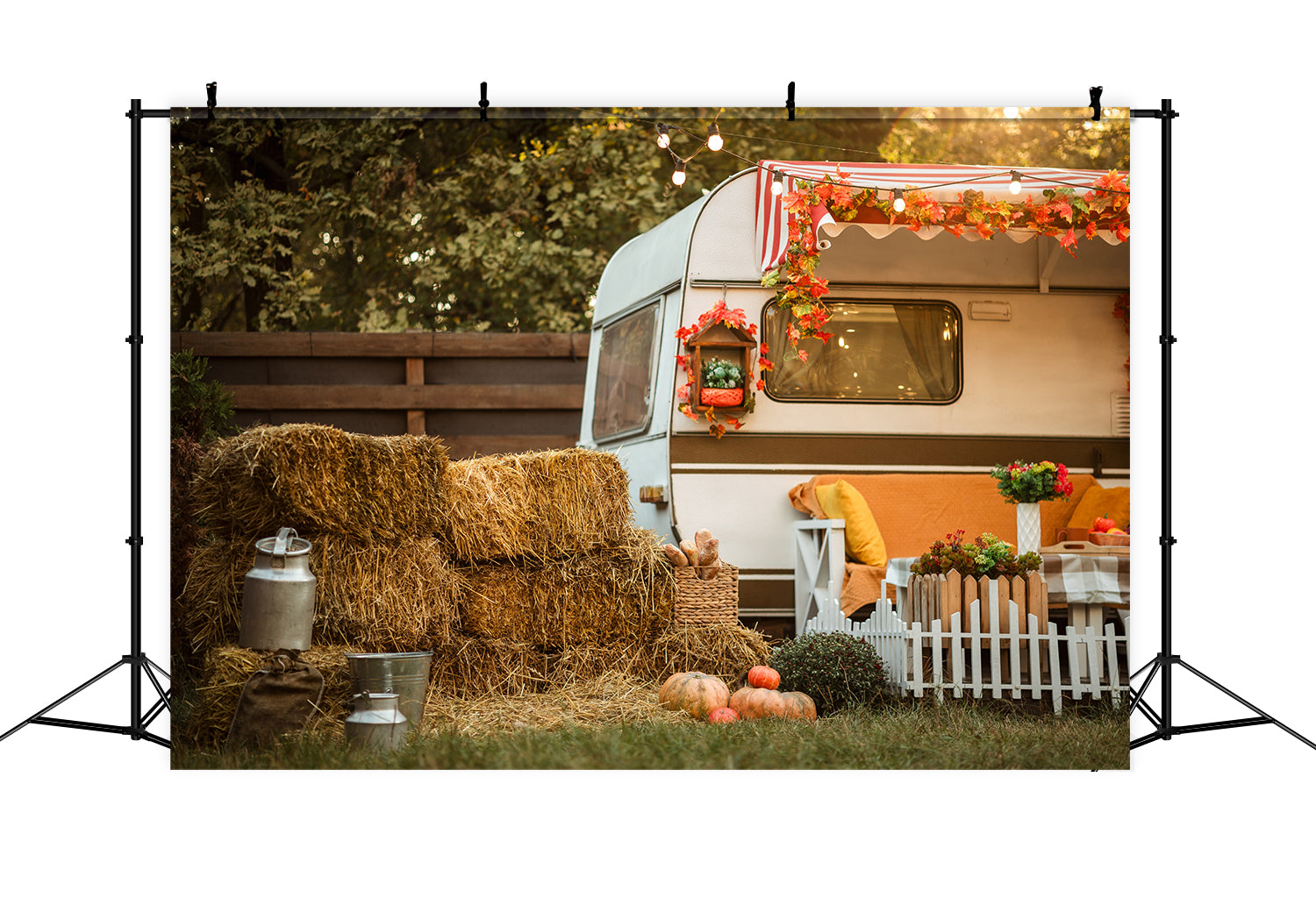 Autumn Maple Leaf White Bus Photography Backdrop BRP7-121