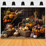 Autumn Pumpkin Reed Flowers Photography Backdrop BRP7-126