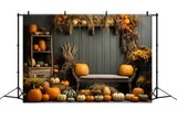 Autumn Pumpkin Shelf Reed Photography Backdrop BRP7-127