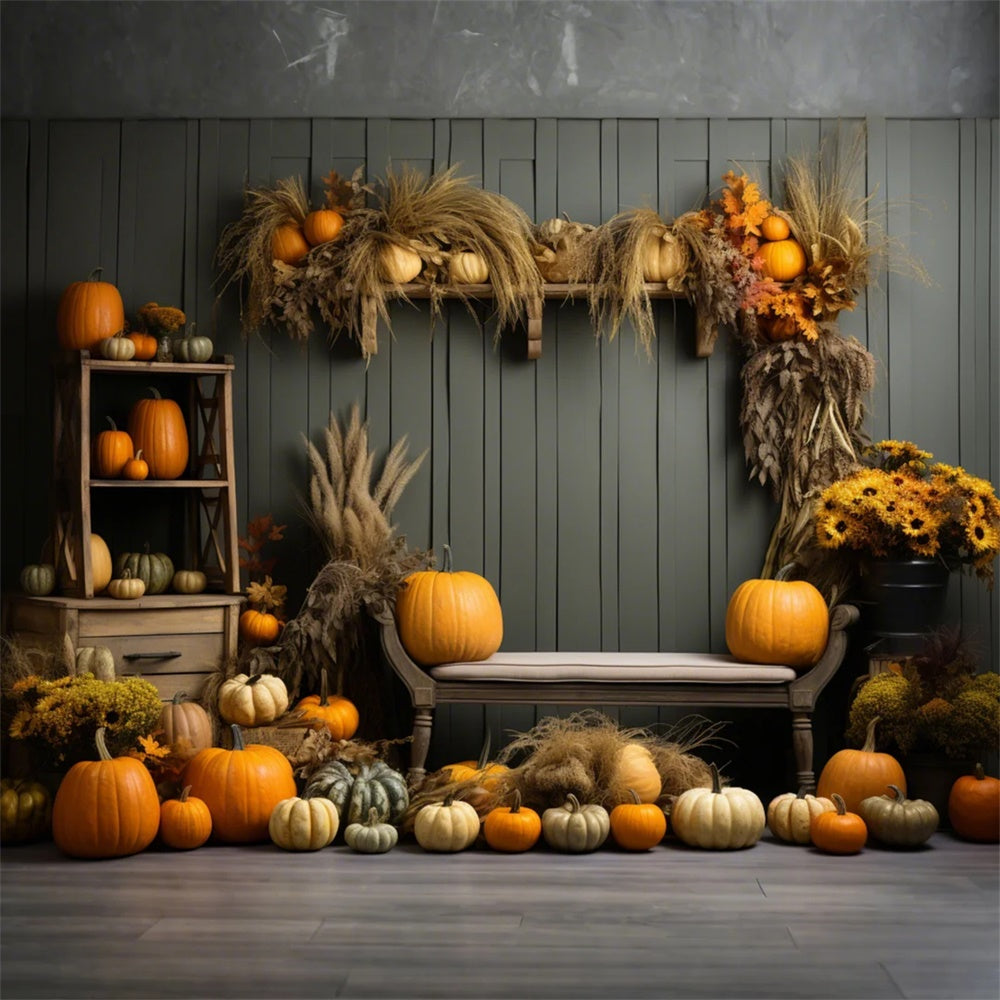 Autumn Pumpkin Shelf Reed Photography Backdrop BRP7-127