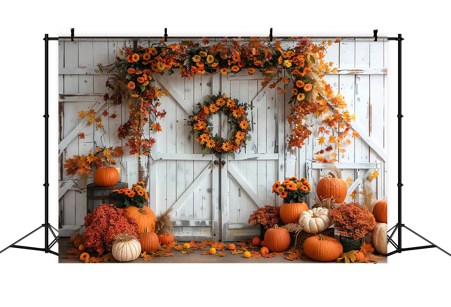 Autumn Pumpkin Maple Leaf White Wall Backdrop BRP7-129