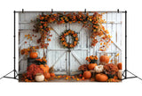 Autumn Pumpkin Maple Leaf White Wall Backdrop BRP7-129