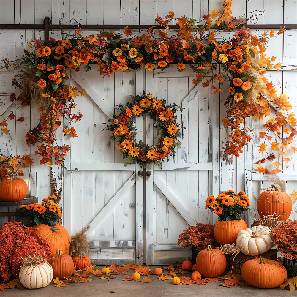 Autumn Pumpkin Maple Leaf White Wall Backdrop BRP7-129