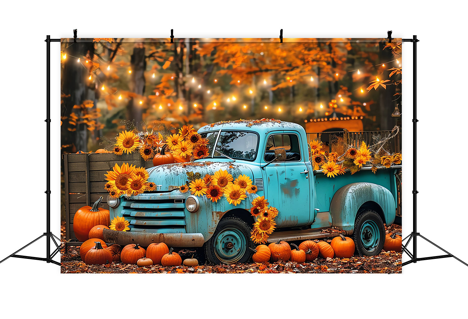 Autumn Blue Truck with Sunflowers Photography Backdrop BRP7-130