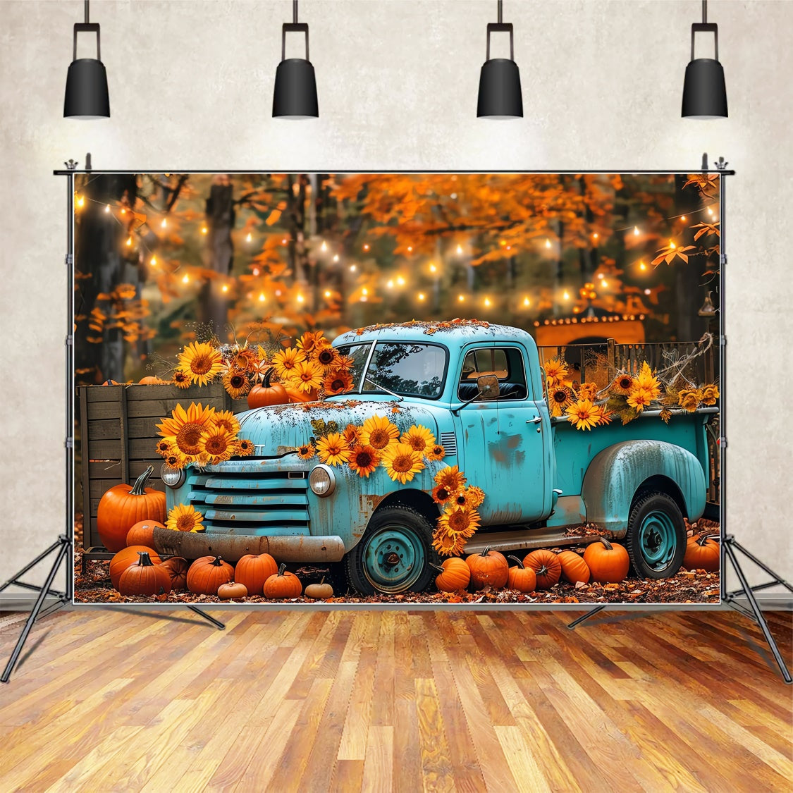 Autumn Blue Truck with Sunflowers Photography Backdrop BRP7-130