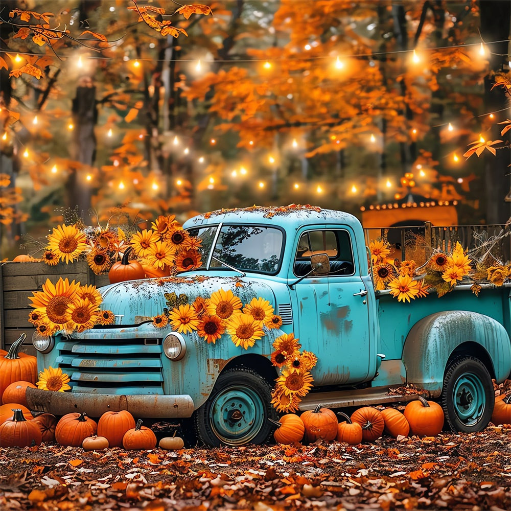 Autumn Blue Truck with Sunflowers Photography Backdrop BRP7-130