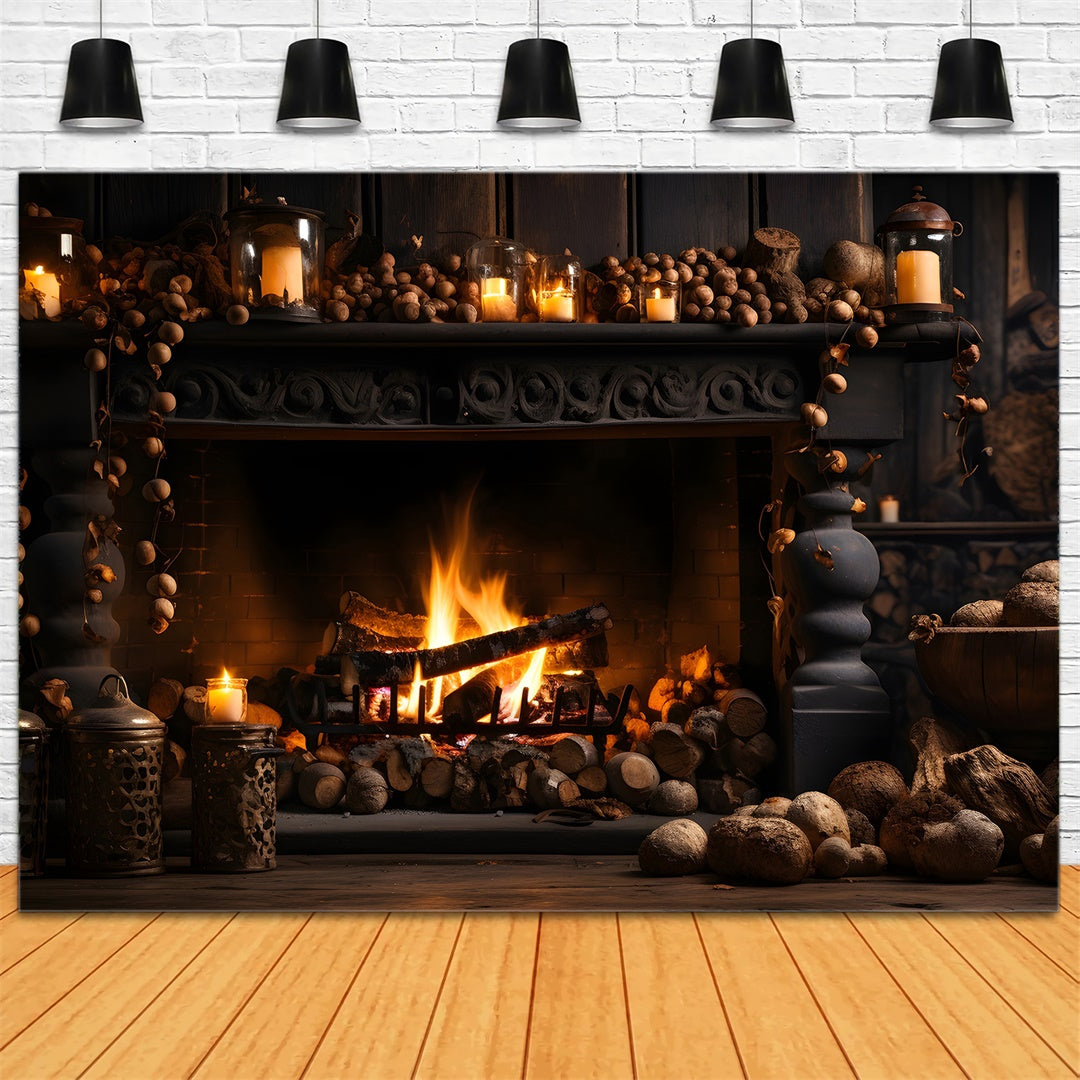 Autumn Black Fireplace and Firewood Photography Backdrop BRP7-131