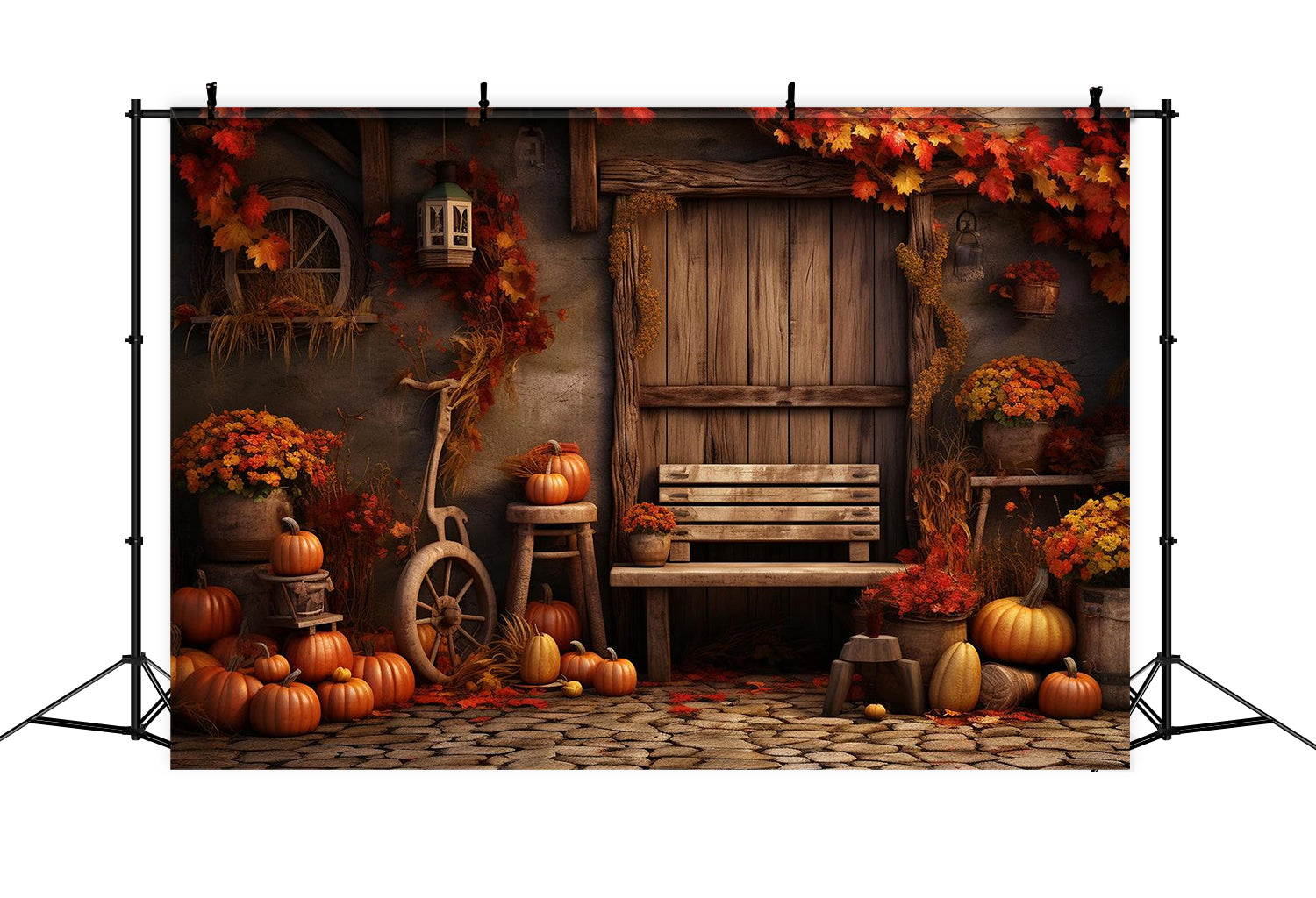 Autumn Maple Leaf Pumpkin Wood Door Backdrop BRP7-132