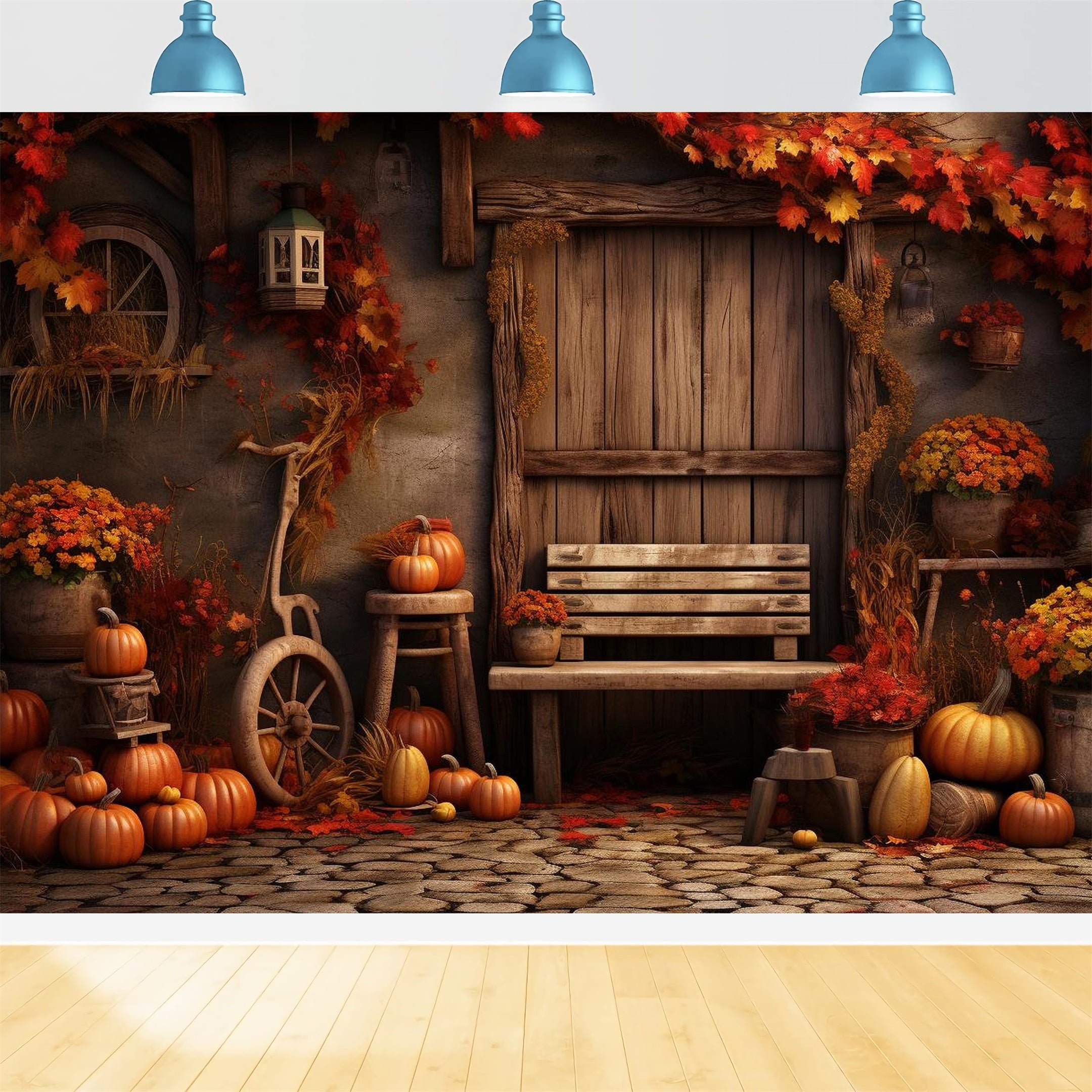 Autumn Maple Leaf Pumpkin Wood Door Backdrop BRP7-132