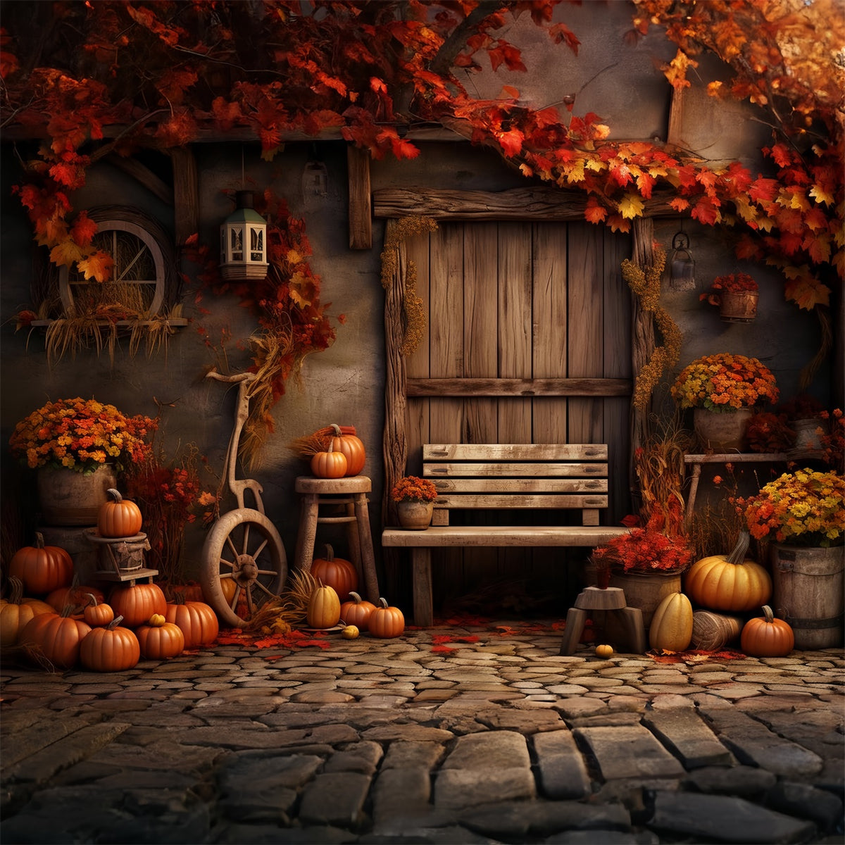 Autumn Maple Leaf Pumpkin Wood Door Backdrop BRP7-132