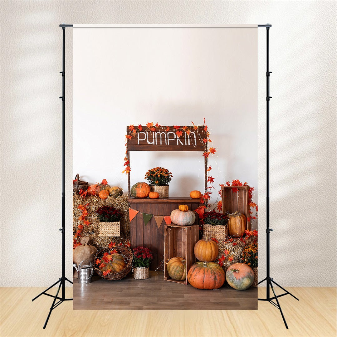 Autumn Pumpkin Stand Maple Leaves Photography Backdrop BRP7-133