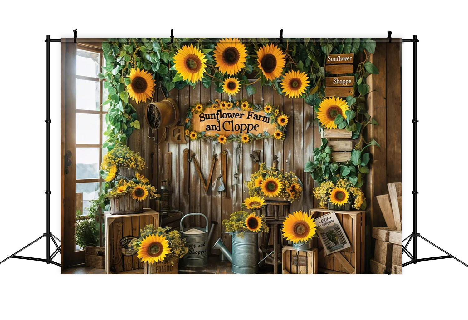 Fall Sunflower Gift Shop Wood Door Backdrop BRP7-134