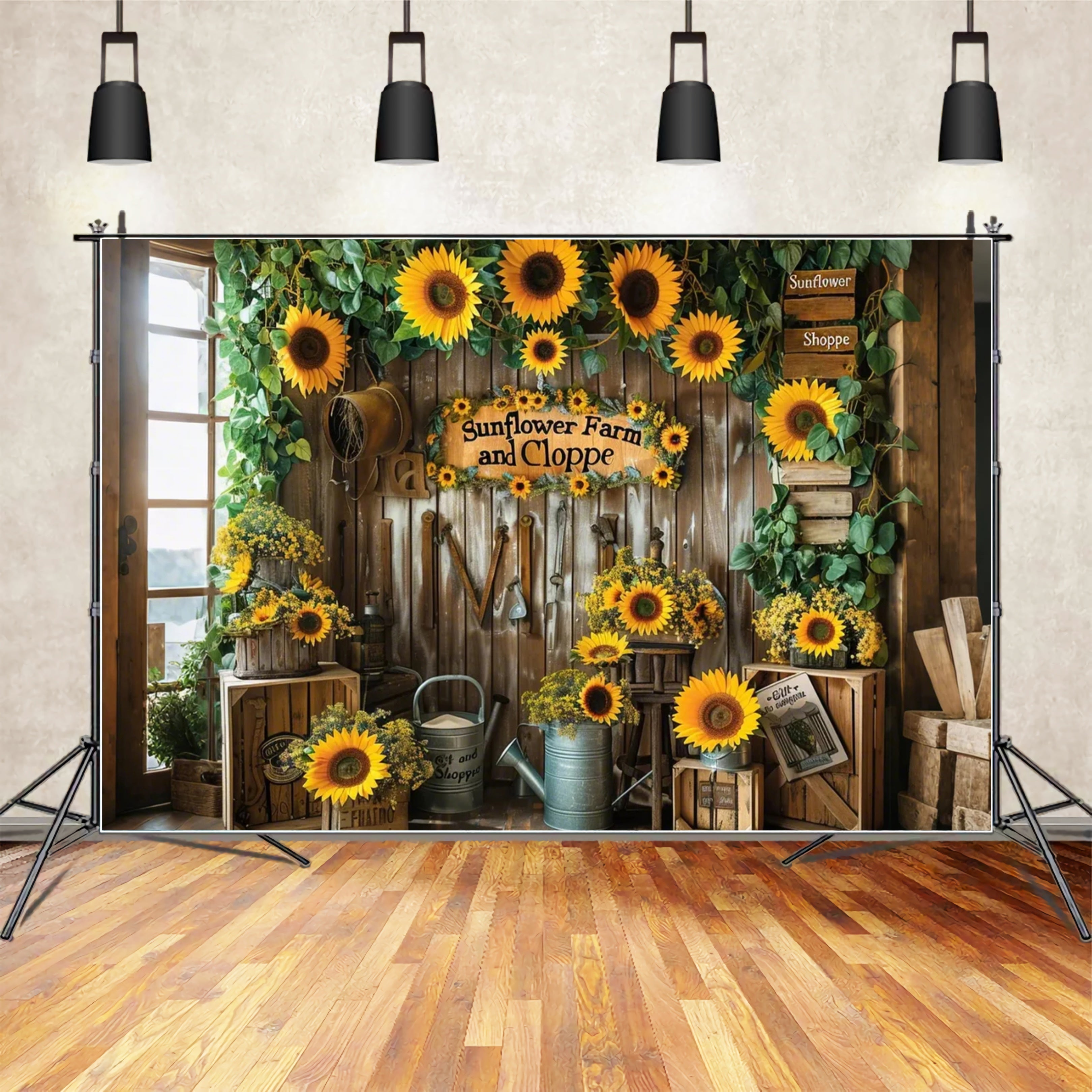 Fall Sunflower Gift Shop Wood Door Backdrop BRP7-134