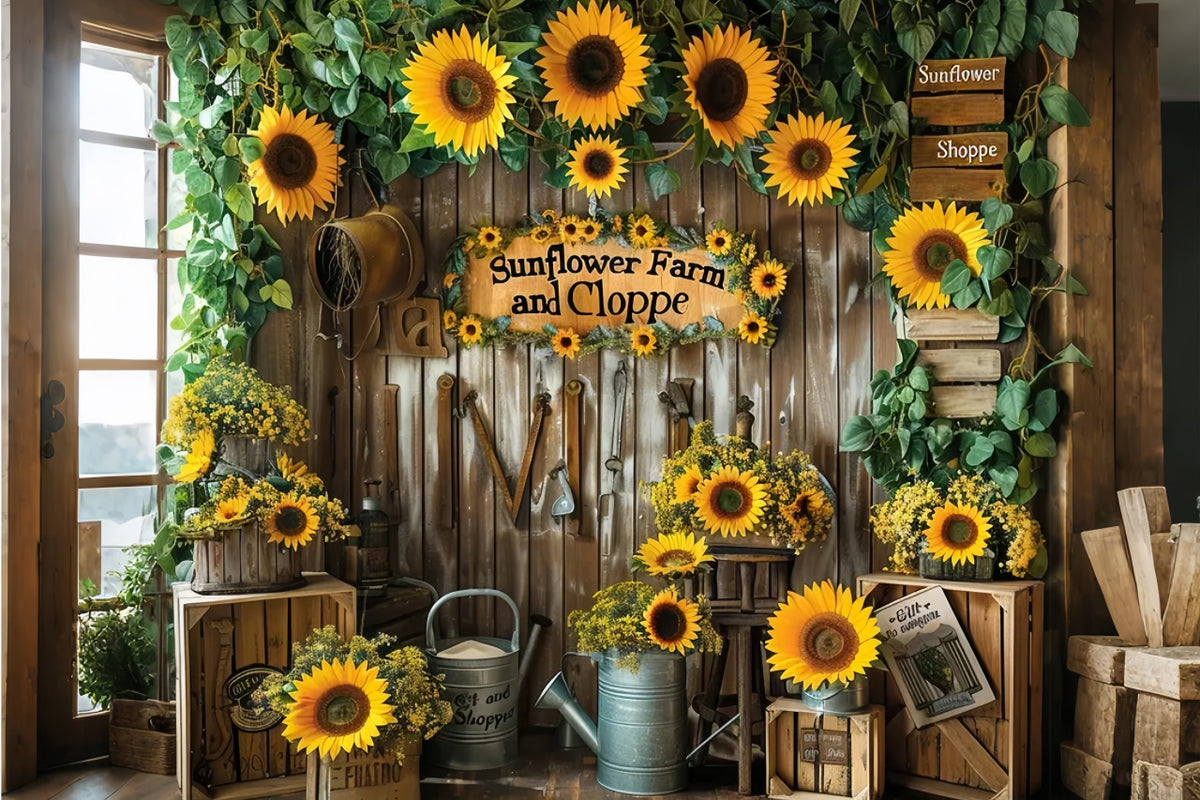 Fall Sunflower Gift Shop Wood Door Backdrop BRP7-134