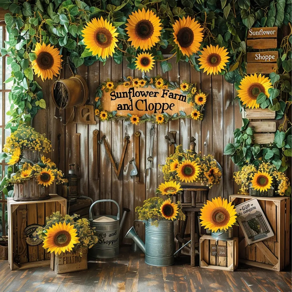 Fall Sunflower Gift Shop Wood Door Backdrop BRP7-134