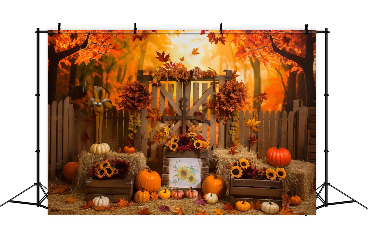 Fall Maple Forest Fence with Pumpkin Backdrop BRP7-135