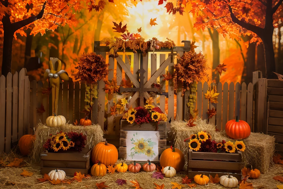 Fall Maple Forest Fence with Pumpkin Backdrop BRP7-135