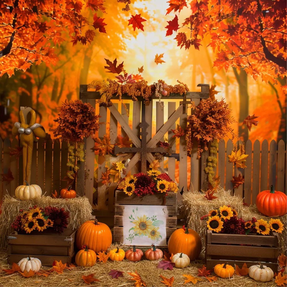 Fall Maple Forest Fence with Pumpkin Backdrop BRP7-135