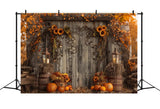 Autumn Wood Door with Leaf Pumpkin Backdrop BRP7-136