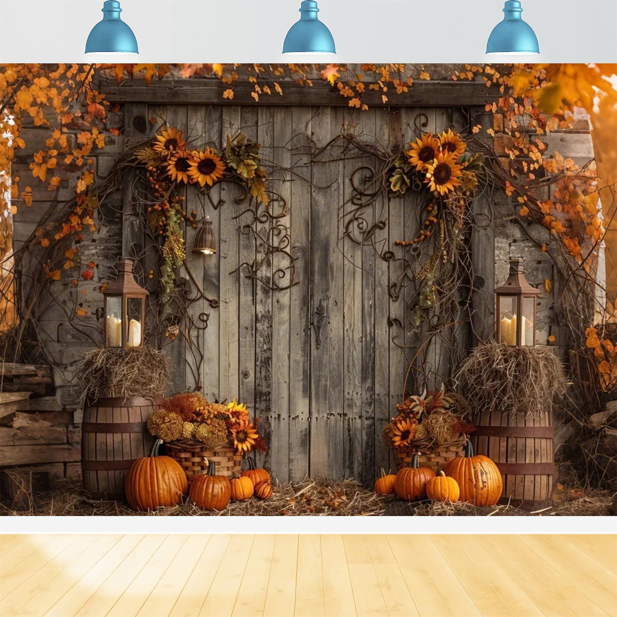 Autumn Wood Door with Leaf Pumpkin Backdrop BRP7-136