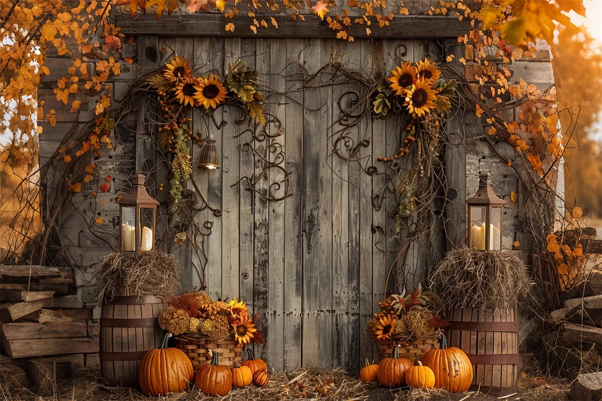 Autumn Wood Door with Leaf Pumpkin Backdrop BRP7-136