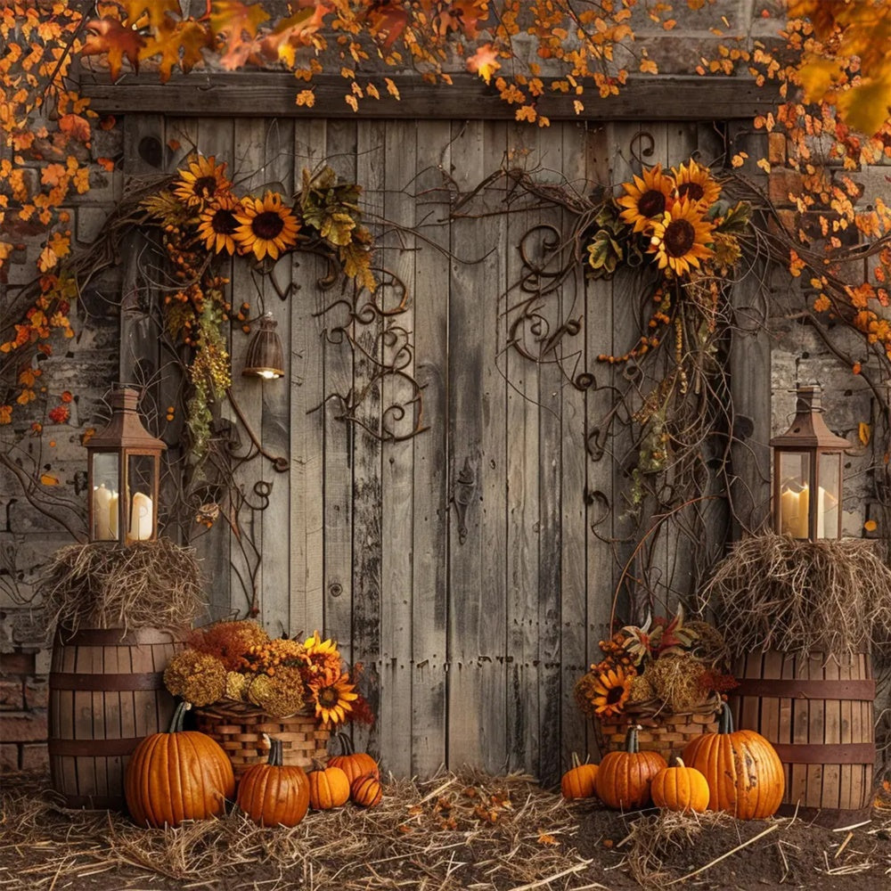 Autumn Wood Door with Leaf Pumpkin Backdrop BRP7-136